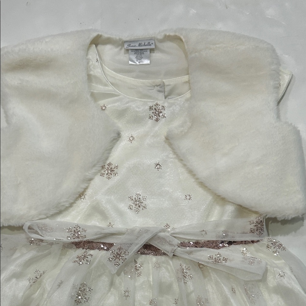 Jona Michelle Ivory Dress with Gold Snowflake Accents - Picture 3 of 10